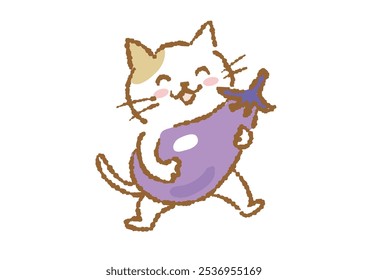 Cute cat with big eggplant.