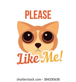 Cute cat with big eyes. Cat poster. Vector illustration