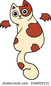 cute cat with big eyes, red spots and wings sits