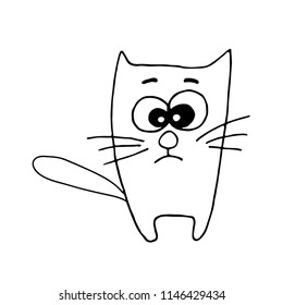 Cute cat with big eyes. Vector illustration in free hand drawn style.
