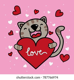 Cute cat and big red heart Happy valentine's day card ,banner, website, Cute vector, decoration card.