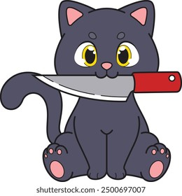Cute cat biting knife vector illustration