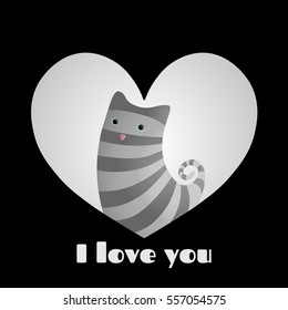 Cute cat in black heart.
