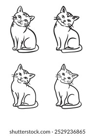cute cat black outline illustration on white background