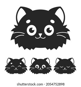 Cute cat. Black silhouette. Design element. Vector illustration isolated on white background. Template for books, stickers, posters, cards, clothes.