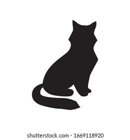 Cute cat black silhouette vector illustration isolated.