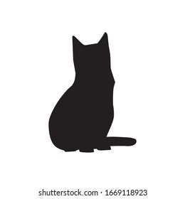 Cute cat black silhouette vector illustration isolated.