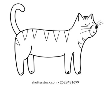 Gato bonito em preto e branco. Engraçado felino personagem isolado elemento em contorno. Ótimo para colorir página, impressões e cartões. Ilustração vetorial