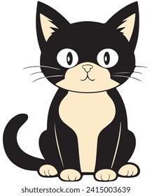 A Cute Cat Black and white illustration for kids 