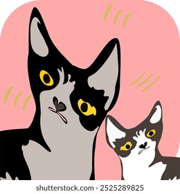 Nette Katze, schwarz-weiß auf rosafarbenem Hintergrund.