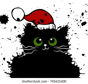 cute cat of blots in a Christmas hat