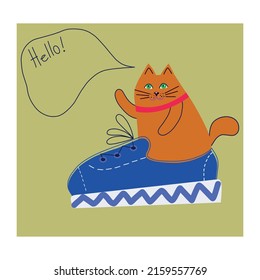 cute cat in blue sneaker