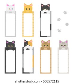 cute cat bookmark paper collection , cartoon style isolated on white background vector