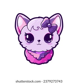 Cute cat with a bow in purple and pink colors.