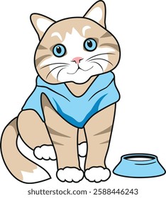 Cute cat with bowl. Vector