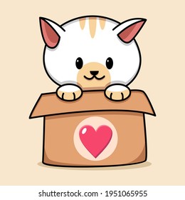 Cute cat in box cartoon Illustration