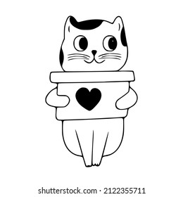Cute cat with box doodle icon. Cute pets vector art on white background.