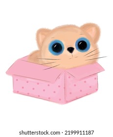 cute cat in a box on a white background illustration
