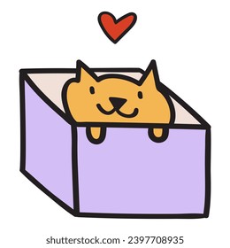 Cute gato en la caja. Adopción de mascotas o concepto de donación de animales. Ilustración plana vectorial sobre fondo blanco.