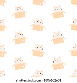 Cute cat in a box seamless background repeating pattern, wallpaper background, cute seamless pattern background