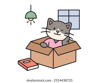 Cute cat. The cat in the box is sitting with a cozy and comfortable expression.