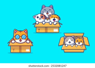 Cute Cat In Box Vector Design Illustrations Pack 