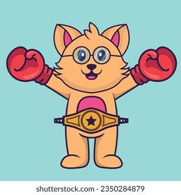 Cute cat in boxer costume with champion belt.