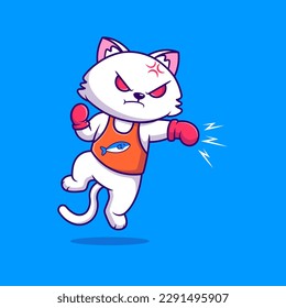 Cute Cat Boxing Cartoon Vector Icons Illustration. Flat Cartoon Concept. Suitable for any creative project.