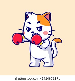 Cute Cat Boxing Cartoon Vector Icon Illustration. Animal Sport Icon Concept Isolated Premium Vector. Flat Cartoon Style