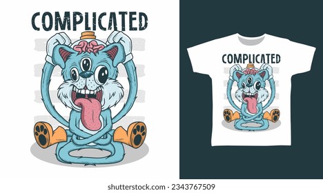 Cute cat with brain doodle t shirt and apparel design concepts
