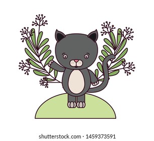 cute cat with branch and leaves of background