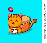 Cute Cat Bread Cartoon Vector Icon Illustration. Animal Food Icon Concept Isolated Premium Vector. Flat Cartoon Style