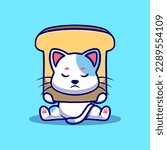cute cat with bread cartoon vector icon illustration. animal nature icon concept isolated premium vector. flat design