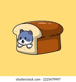 Cute Cat Bread Cartoon Vector Icons Illustration. Flat Cartoon Concept. Suitable for any creative project.