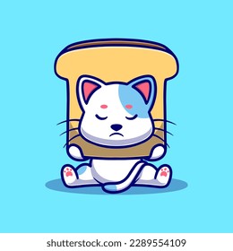 cute cat with bread cartoon vector icon illustration. animal nature icon concept isolated premium vector. flat design