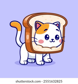 Cute Cat In Bread Cartoon Vector Icon Illustration. Animal 
Food Icon Concept Isolated Premium Vector. Flat Cartoon 
Style 