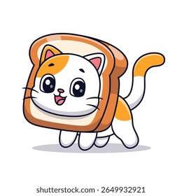 Cute Cat In Bread Cartoon Vector Icon Illustration. Animal Food Icon Concept Isolated Premium Vector. Flat Cartoon Style