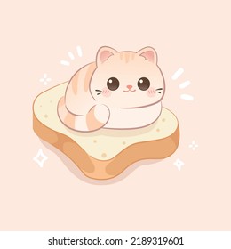 A cute cat in a bread cat nest, premium vector