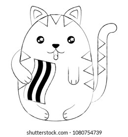 cute cat with bread toast slice kawaii character