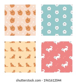 Cute Cat Breeds Seamless Pattern Cartoon Animal Illustration Type of Maine Coon and Turkish Angora To Background or Wallpaper