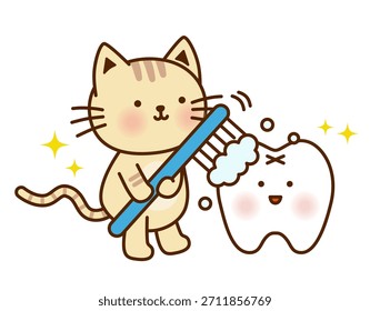 Niedliche Katze Bürsten Zähne Illustration