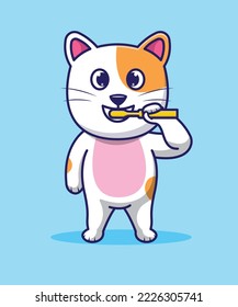 Cute cat brushing teeth vector illustration