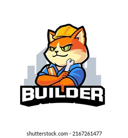 Cute cat builder workers with tools and construction helmet vector mascot illustration