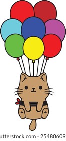 a cute cat with a bunch of ballons. illustration art