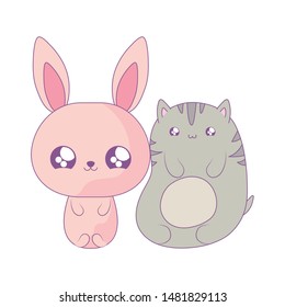 cute cat with bunny baby animals kawaii style