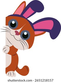 Cute Cat Bunny Ears Peeking Wall Peeking hand drawn