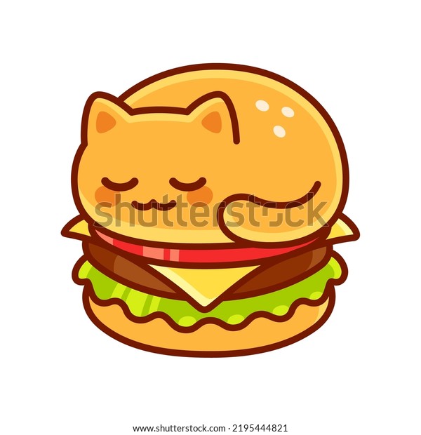 Cute Cat Burger Cartoon Funny Kawaii Stock Vector (Royalty Free ...