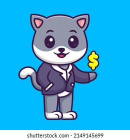 Cute Cat as a Businessman in Cartoon. Animal Vector Illustration. Flat Style Concept.