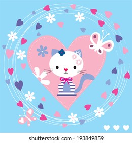 cute cat with butterfly vector illustration