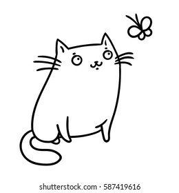 cute cat and butterfly. vector illustration